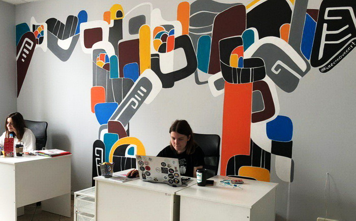 Mural art in the office by @kazennovaaart Minsk